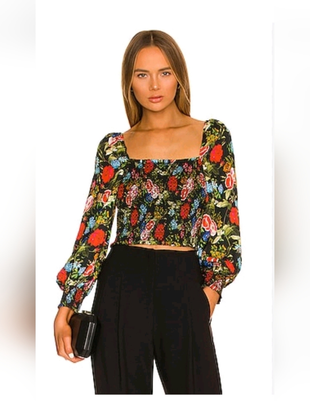 ALICE + OLIVIA Cooper Floral Smocked Bodice Top Size  XS NWOT